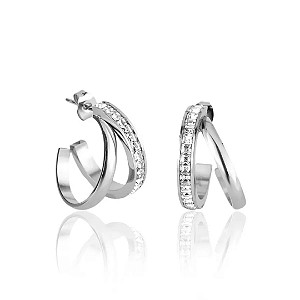 Brinco Aço Inox 2 Fios Liso com Zircônia Cristal - Elegância e Brilho