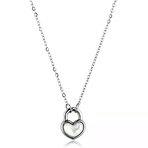 Conjunto Aço Inox com Pingente Coração e Resina Branca