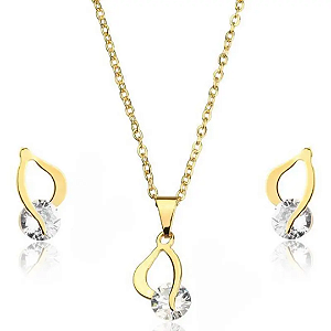 Conjunto Aço Inox Dourado com Pedra de Zircônia - Elegância e Brilho