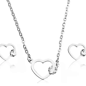 Conjunto Aço Inox Coração Vazado com Detalhe Ponto de Luz - Elegante