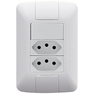 CONJUNTO TRAMONTINA ARIA 1 INTERRUPTOR SIMPLES + 2 TOMADAS 10A 57241/087 BRANCO 608580