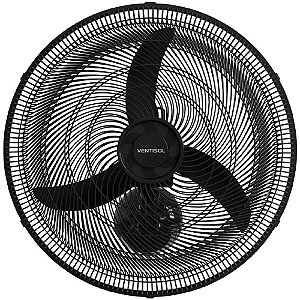 VENTILADOR DE PAREDE 50CM 3 PÁS PRETO 127V GRADE DE PVC VENTISOL 865770