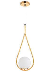 Luminária Pendente Lustre Aro Gota Dourado Bola Globo Esfera Opaco Leitoso Moderno Luxo COD10116