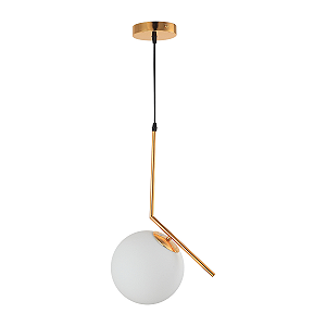 Luminária Pendente Lustre Inclinado Jabuticaba Dourado Bola Globo Esfera Opaco Leitoso Moderno Luxo COD10113