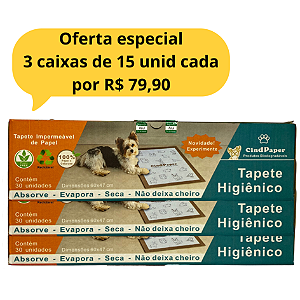 OFERTA ESPECIAL 3CX - Tapete Higiênico para cachorro 48x60 cm - Com 15 unidades