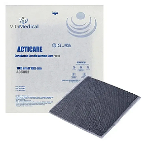 Acticare AG - Curativo de Carvão Ativado com Prata  - 10,5X10,5cm - 1 un - Vita Medical