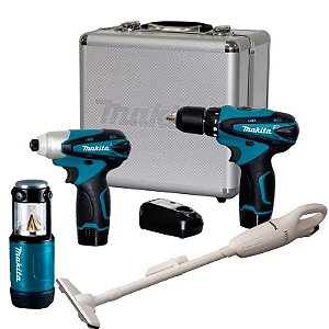 KIT COM 1 PARAFUSADEIRA DE IMPACTO + 1 FURADEIRA + BATERIA + MALETA DE ALUMÍNIO + ASPIRADOR
