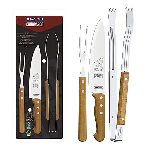 JOGO PARA CHURRASCO TRAMONTINA COM LÂMINAS EM AÇO INOX - 22399075