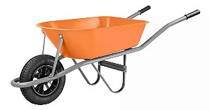 CARRINHO DE MÃO TRAMONTINA COM CAÇAMBA FUNDA PLÁSTICA LARANJA 55 L, BRAÇO METÁLICO E PNEU COM CÂMARA - 77717431