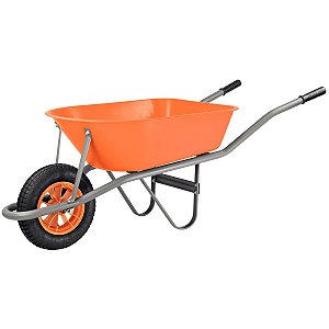 CARRINHO DE MÃO TRAMONTINA COM CAÇAMBA FUNDA PLÁSTICA LARANJA 55 L, BRAÇO METÁLICO E PNEU COM CÂMARA - 77717431