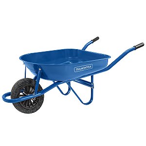CARRINHO DE MÃO TRAMONTINA COM CAÇAMBA RASA METÁLICA AZUL 50 L, BRAÇO METÁLICO E PNEU MACIÇO - 77704232