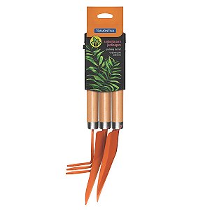 CONJUNTO PARA JARDINAGEM TRAMONTINA PEÇAS METÁLICAS COM CABO DE MADEIRA 3 PEÇAS - 78102801