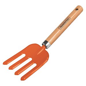 GARFO METÁLICO COM 4 DENTES PARA JARDINAGEM TRAMONTINA COM CABO DE MADEIRA - 77915001