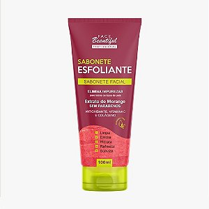 Sabonete facial esfoliante extrato de morango 100ml - Face Beautiful