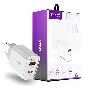 Carregador Super Rápido Turbo 20w Usb-c Mfi iPhone Ekaza