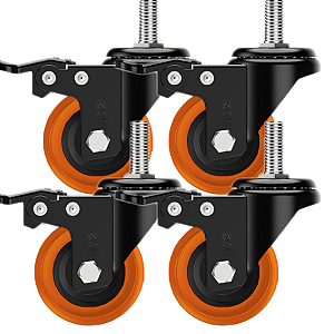 Rodinhas para moveis Freio e Espiga 2 polegadas Laranja Kit 4Und - RRJ