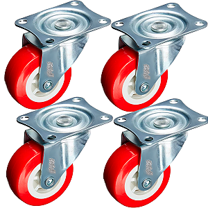 Rodizio para moveis Giratorio 1,5 polegadas Vermelho Kit 4 Und - RRJ
