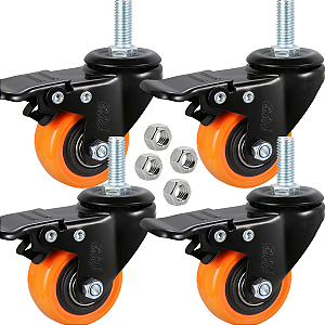Rodizio para moveis Freio e Espiga 1,5polegadas Laranja Kit4 Und - RRJ