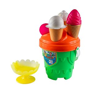 Kit Baldinho Brinquedos De Praia Para Criança Balde Sorvetão