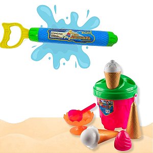 Kit Brincadeira na Praia com Lançador de Água + Balde RB19