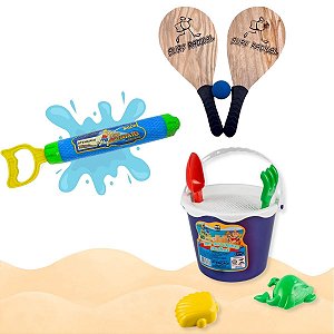 Kit Brinquedo de Praia com Balde RB01 Lança Água e Raquete