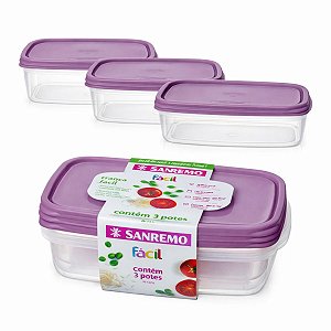 Kit 3 Potes Plásticos 1,8L Sanremo Com Tampa Vedação Segura
