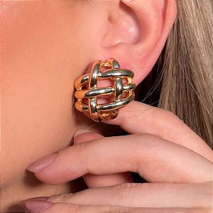 BRINCO TRAMA VINTAGE EM BANHO DE OURO 18 K