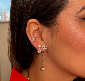 BRINCO FLOR DE PEROLA EM PRATA 925