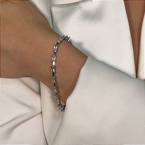 BRACELETE BAGUETE EM RÓDDIO BRANCO
