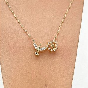 COLAR ESPIRITO SANTO ESCAPULARIO BANHO DE OURO 18K