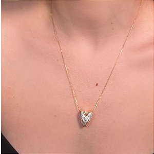 COLAR CORAÇÃO CRAVEJADO EM BANHO DE OURO 18K