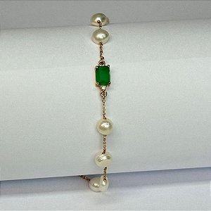 Pulseira esmeralda com pérolas barrocas