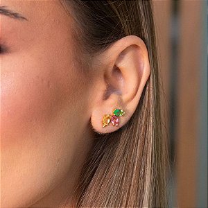 BRINCO TRÊS PEDRAS BANHO DE OURO 18K