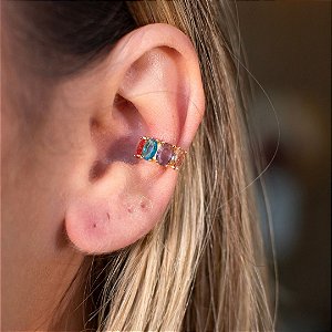 PIERCING FAKE CRISTAIS COLORIDOS EM BANHO DE OURO 18 K