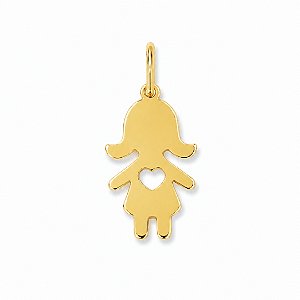 PINGENTE MENINA CORAÇÃO EM BANHO DE OURO 18K