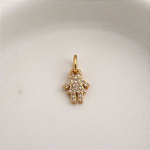 PINGENTE GIRL CRAVEJADO EM BANHO DE OURO 18K