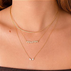 COLAR DOIS NAVETES CRISTAL EM BANHO DE OURO 18K