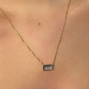 COLAR AGUA MARINHA EM BANHO DE OURO 18K