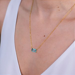 COLAR AGUA MARINHA EM BANHO DE OURO 18K
