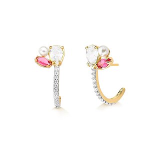 BRINCO JOTA ZIRCONIA COM CRISTAL E PÉROLA
