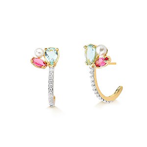 BRINCO JOTA ZIRCONIA COM TOPÁZIO E PÉROLA