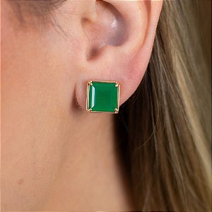 BRINCO JADE VERDE QUADRADO DE OURO 18K
