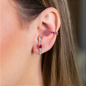 BRINCO EARHOOK COM PEDRA RUBI CRAVEJADO