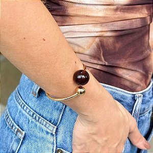 BRACELETE ESFERA MARROM EM BANHO DE OURO 18K