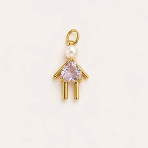 PINGENTE FILHA TURMALINA ROSA EM BANHO DE OURO 18K