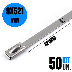 50x Abraçadeira ZIP Tie Termotape Cinta Lacre Aço Carbono 9x521mm