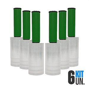 6x Rolo Filme Plástico Stretch 10cm x 120m Com Cabo Aplicador Giratório