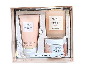Kit Coconut Milk Rose Calm VS Esfoliante,Sabonete,Vela Essencial.
