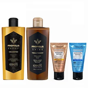 Kit Propolis Shine Shampoo + Tratamento 180ml + Advanced Keratin Bond - Máscara Silky Moisture + Deep Repair 50ml