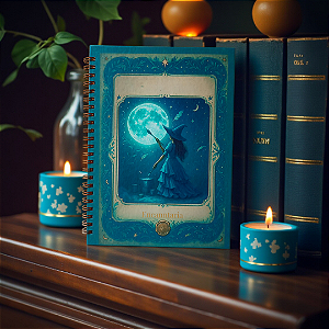 Caderno Encanto Lunar, Capa dura fosca | Papel pólen 80 g | 120 páginas | Wire-O bronze | Produção artesanal A5 e A6